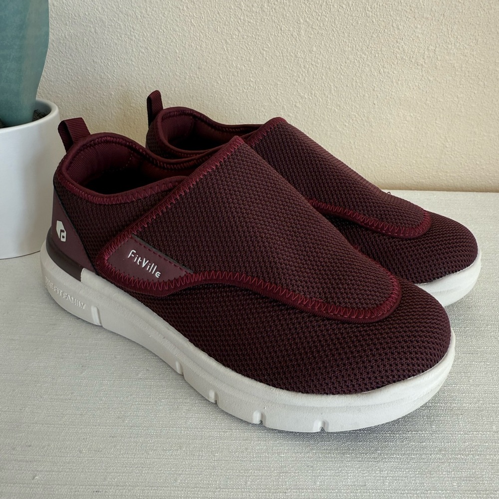 New FitVille Burgundy Slip-On Diabetic Comfort Sneakers